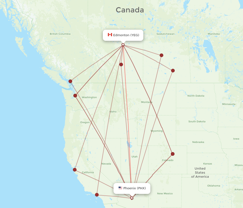 Flights from Phoenix to Edmonton PHX to YEG Flight Routes