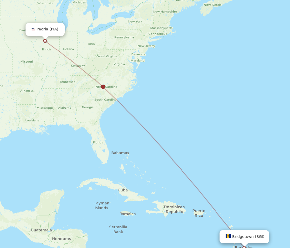 Flights from Peoria to Bridgetown, PIA to BGI - Flight Routes