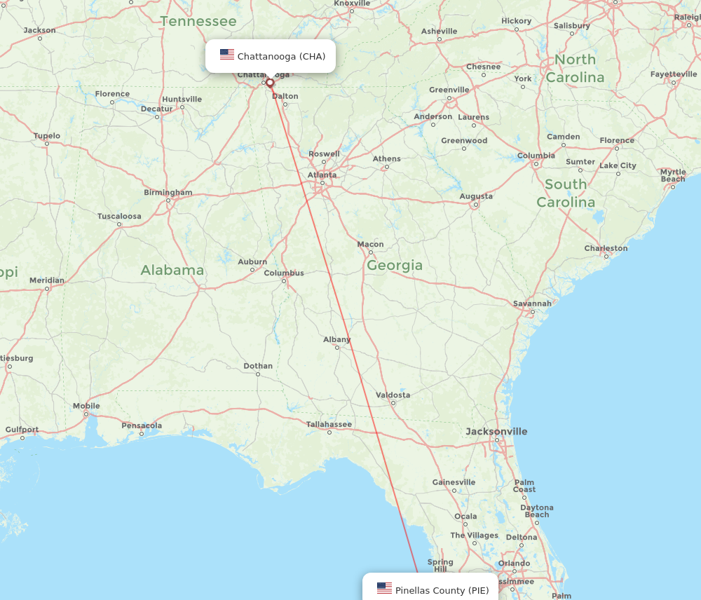 Flights from Saint Petersburg to Chattanooga PIE to CHA Flight