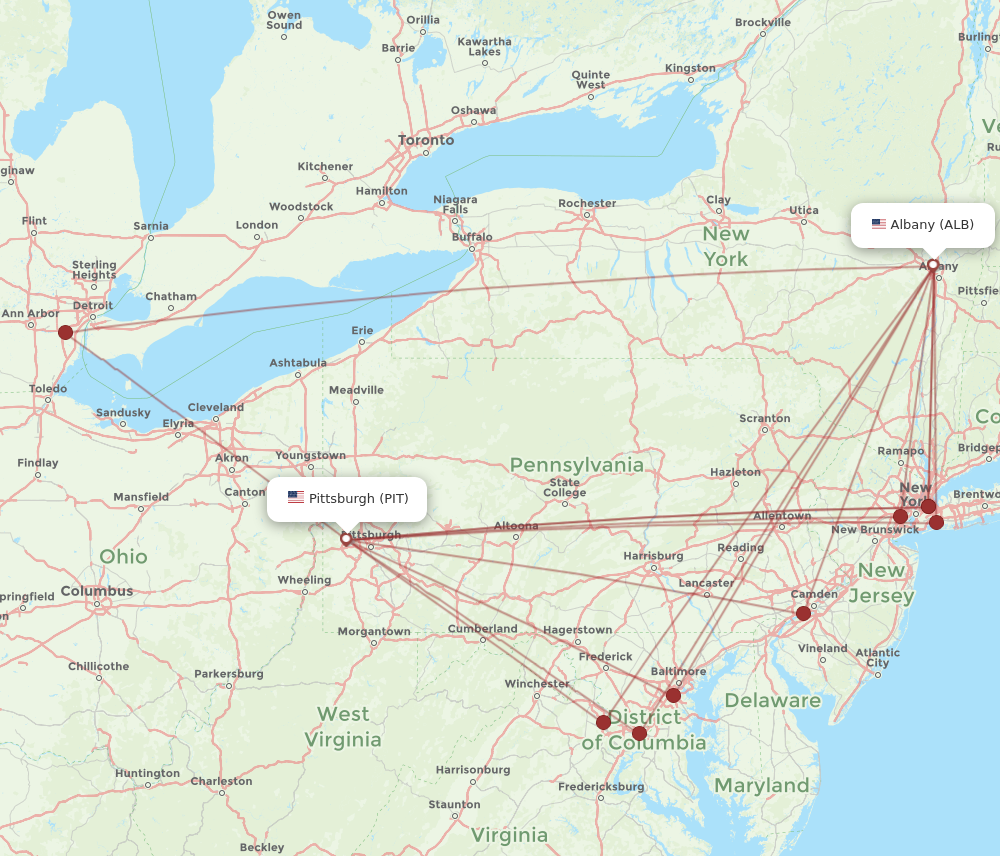 Flights from Pittsburgh to Albany PIT to ALB Flight Routes