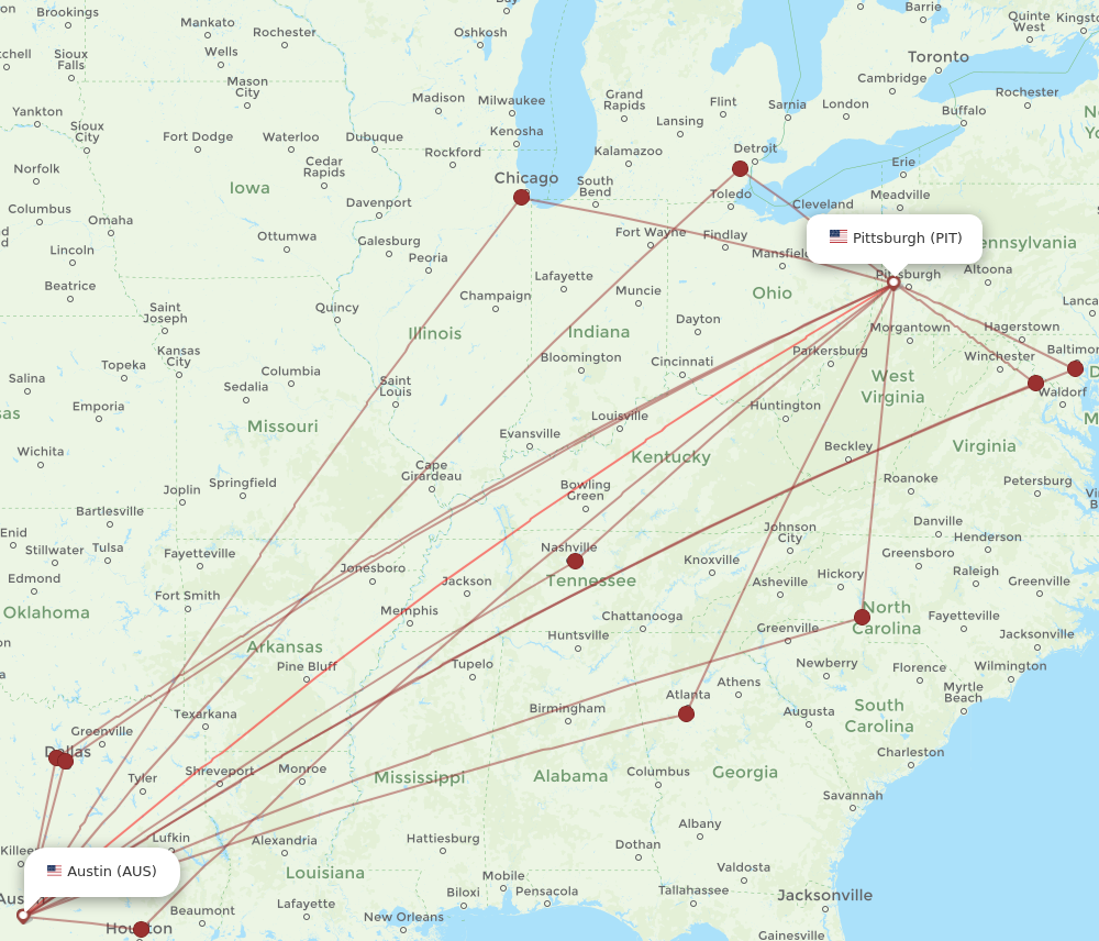 Flights from Pittsburgh to Austin PIT to AUS Flight Routes