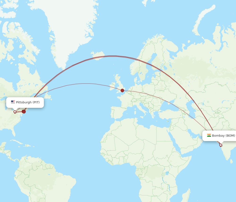 All flight routes from Pittsburgh to Mumbai, PIT to BOM - Flight Routes