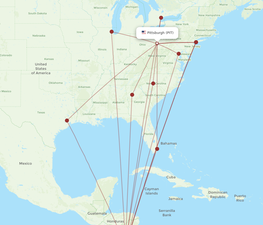 All flight routes from Pittsburgh to Guanacaste, PIT to LIR - Flight Routes