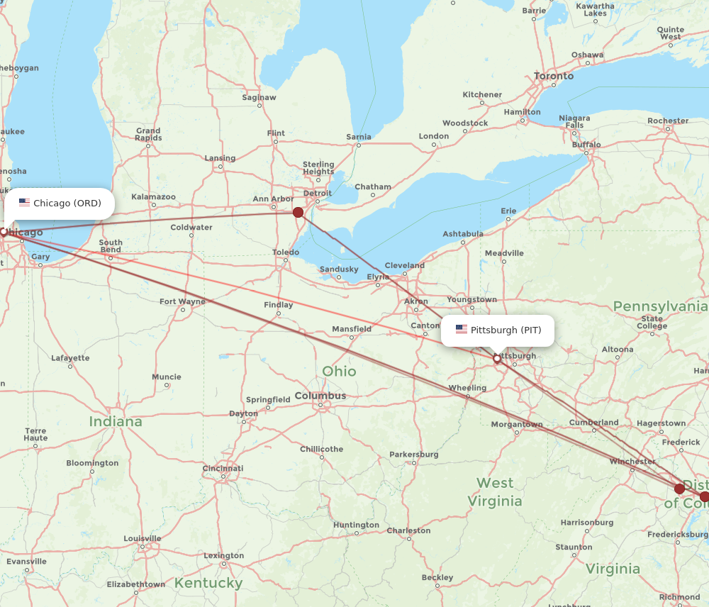 Flights from Pittsburgh to Chicago PIT to ORD Flight Routes