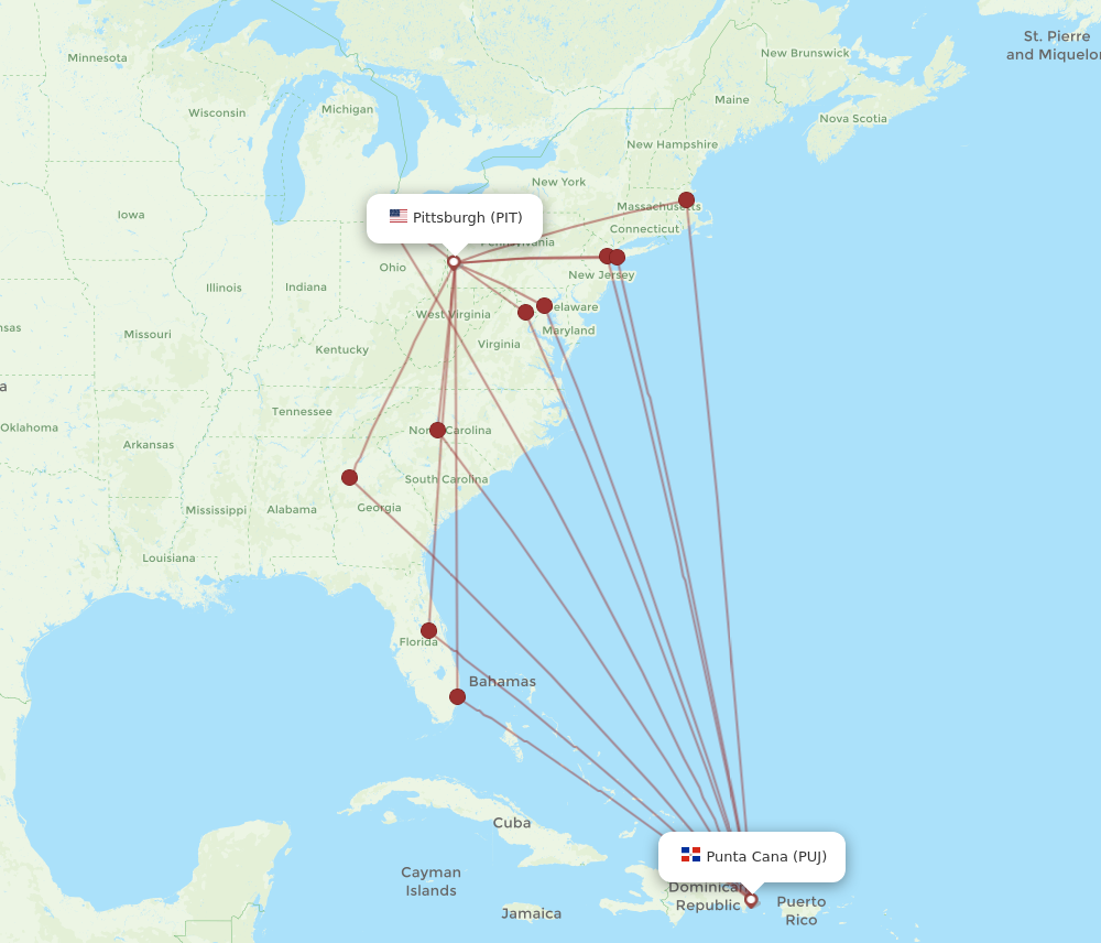 Flights from Pittsburgh to Punta Cana PIT to PUJ Flight Routes