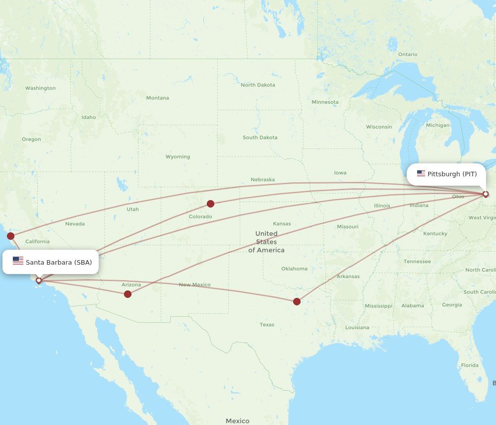 Flights from Pittsburgh to Santa Barbara, PIT to SBA - Flight Routes