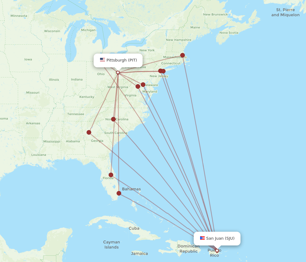 Flights from Pittsburgh to San Juan PIT to SJU Flight Routes