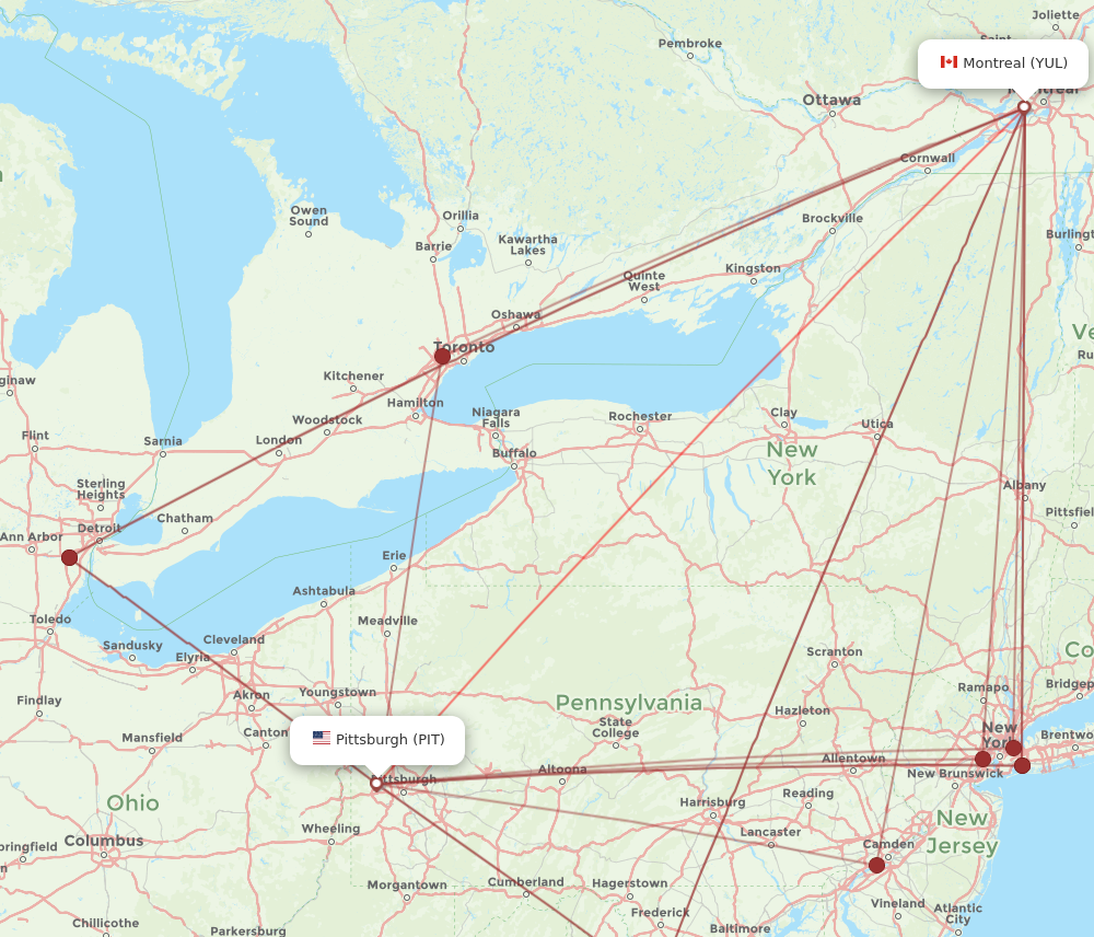 Flights from Pittsburgh to Montreal PIT to YUL Flight Routes