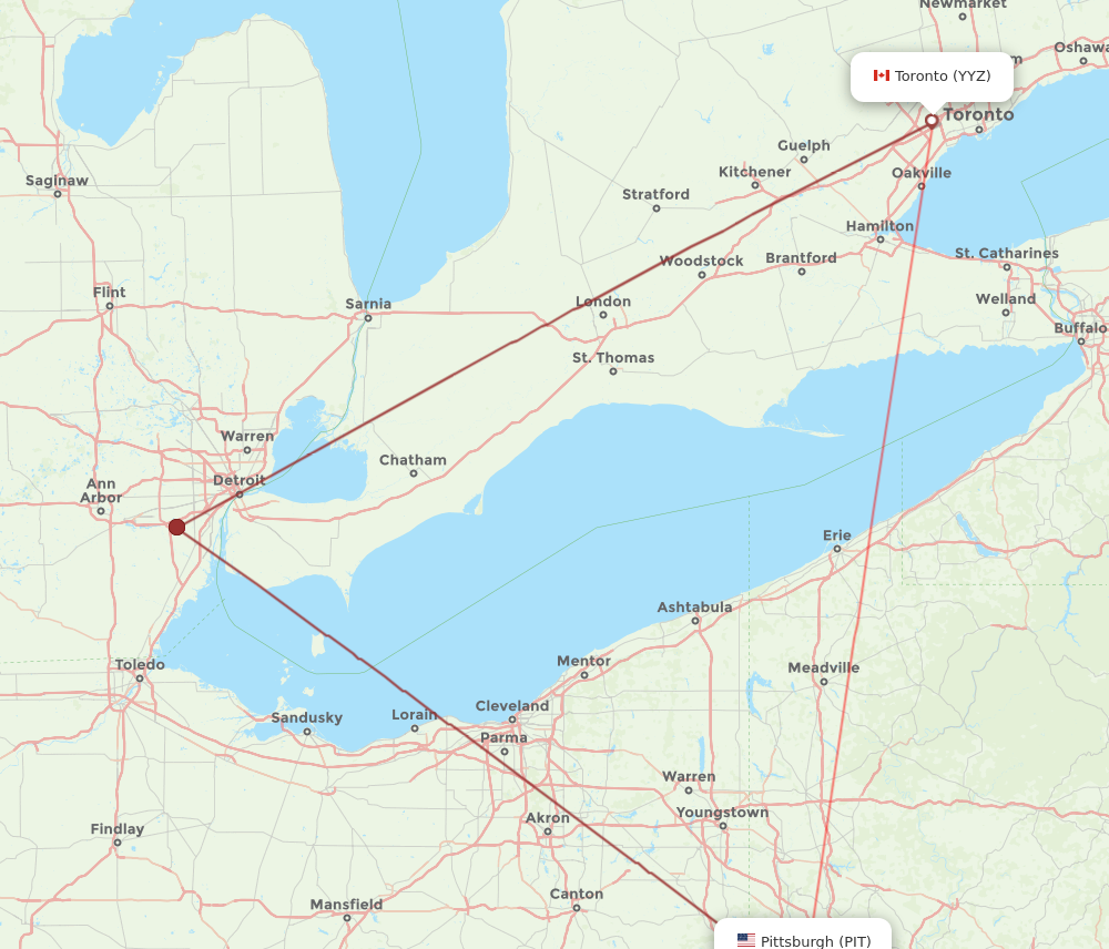 Flights from Pittsburgh to Toronto PIT to YYZ Flight Routes