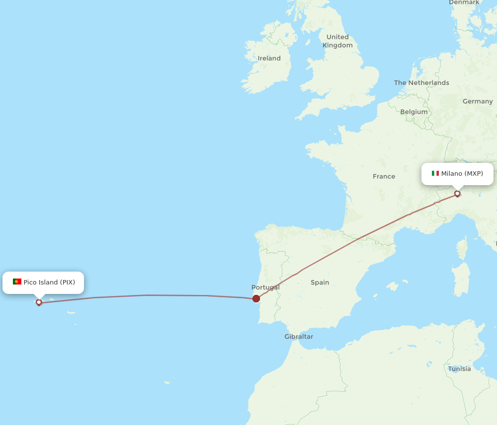 Flights from Pico Island Azores to Milan PIX to MXP Flight Routes