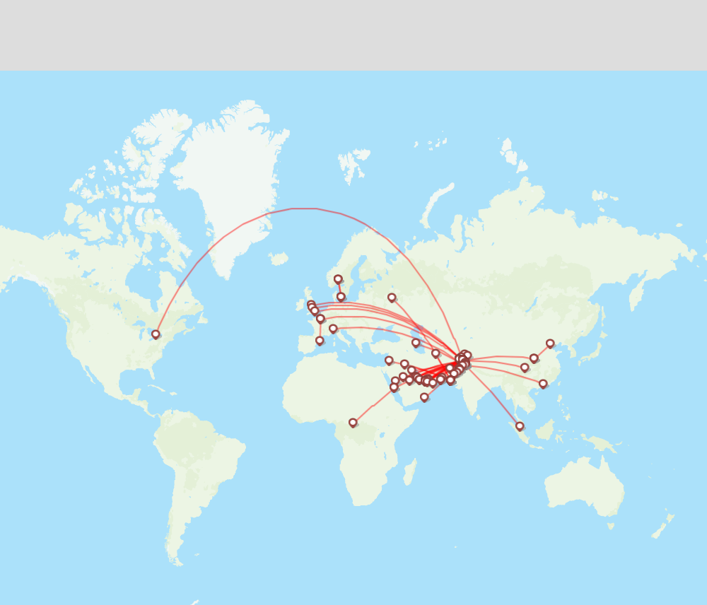 Pakistan International Airlines routes (PK) 2024, map - Flight Routes