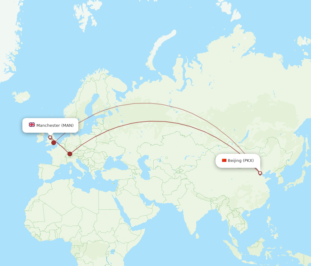 PKX to MAN flights and routes map