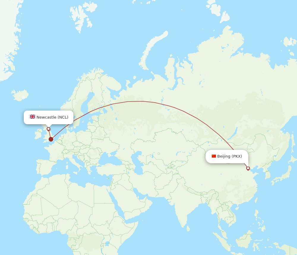 PKX to NCL flights and routes map