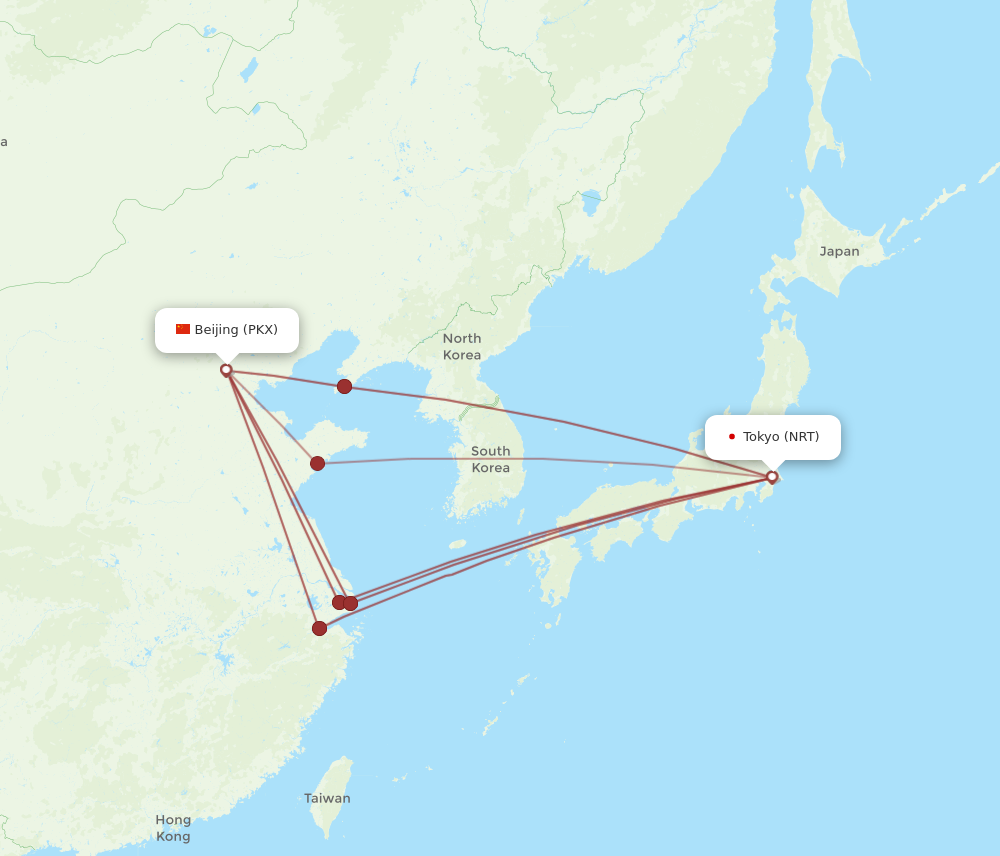 Flights from Beijing to Tokyo PKX to NRT Flight Routes