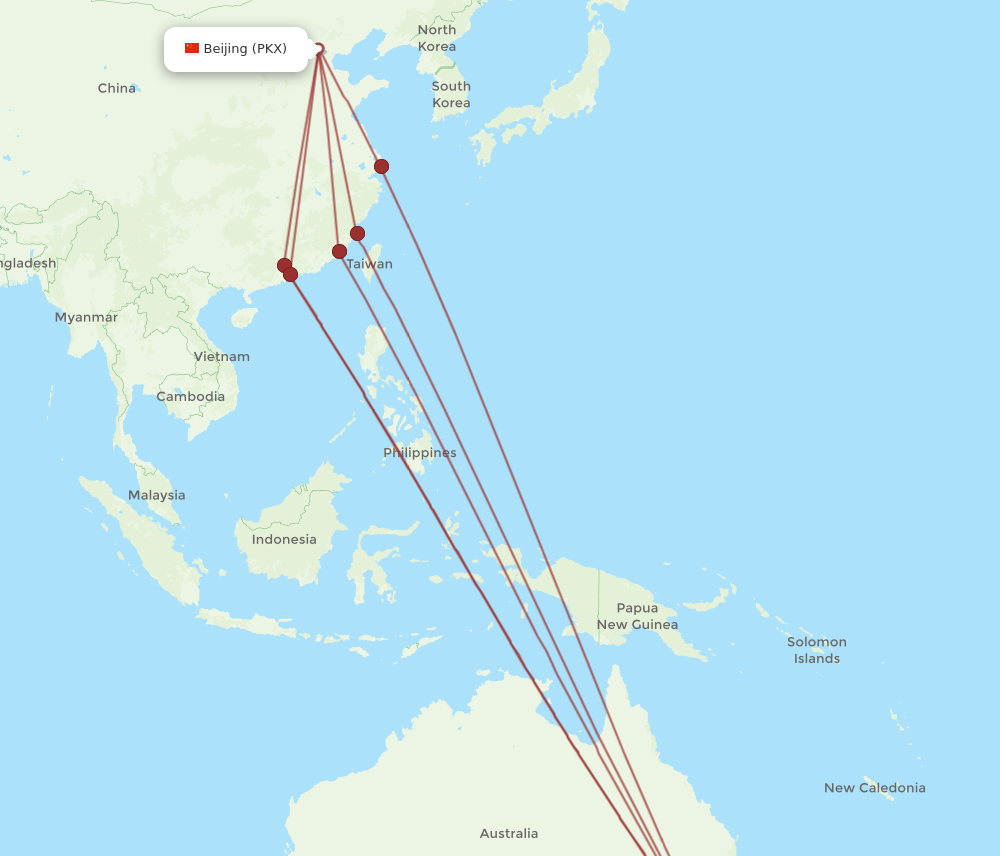 All Flight Routes From Beijing To Sydney, Pkx To Syd - Flight Routes