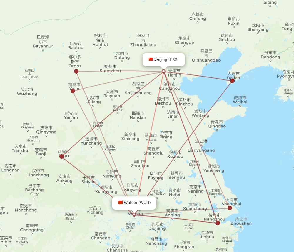 Flights from Beijing to Wuhan PKX to WUH Flight Routes