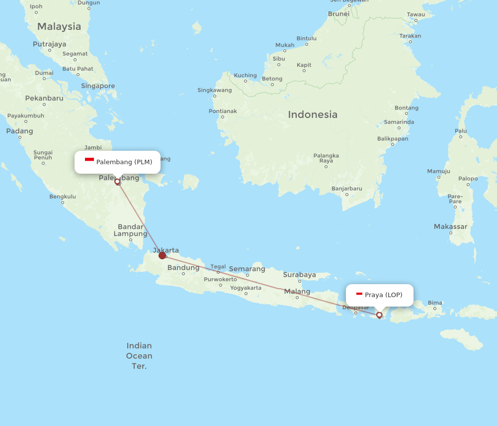 All flight routes from Palembang to Praya, PLM to LOP - Flight Routes