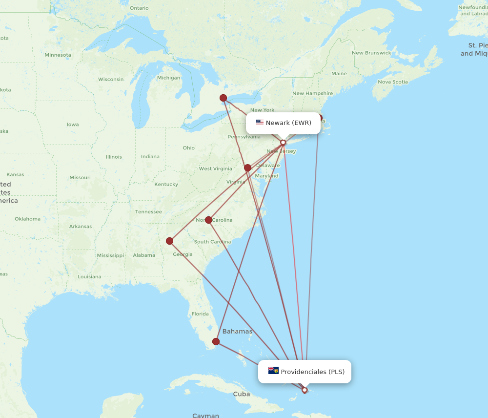 All flight routes from Providenciales to New York, PLS to EWR - Flight ...