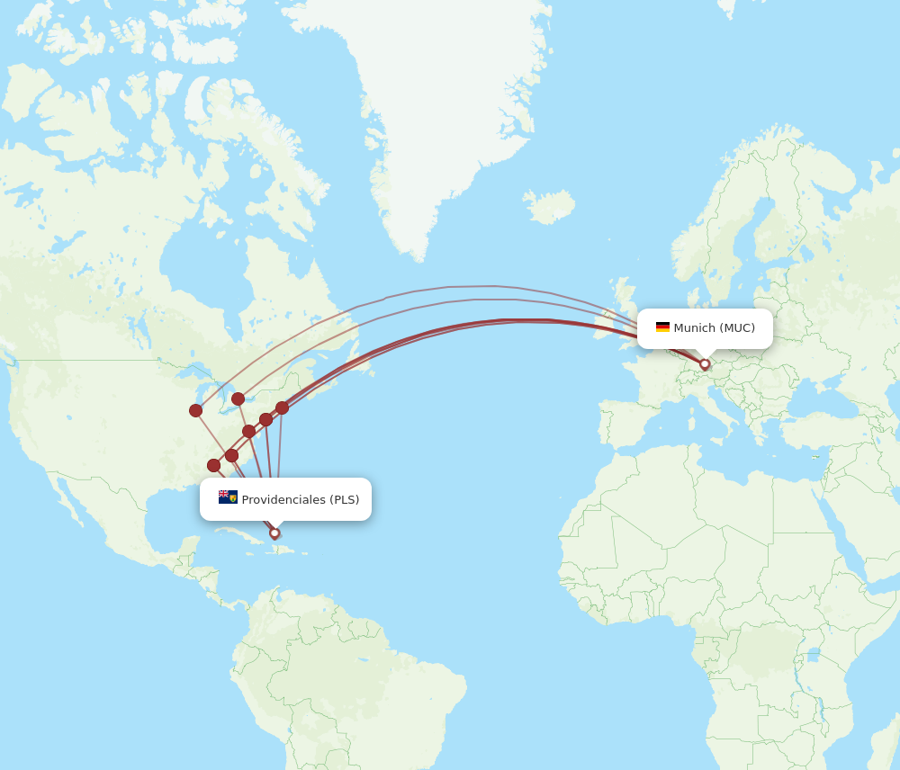 Flights from Munich to Providenciales MUC to PLS Flight Routes