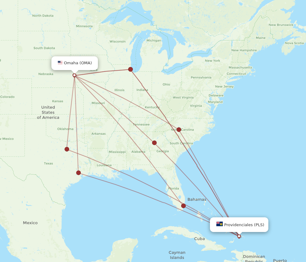 Flights from Providenciales to Omaha, PLS to OMA - Flight Routes