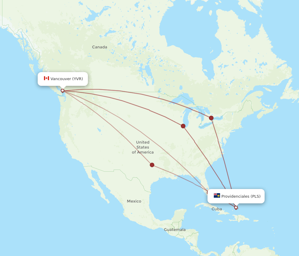 All Flight Routes From Vancouver To Providenciales Yvr To Pls Flight Routes 4101