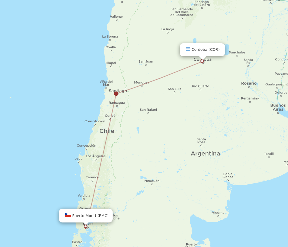 Flights from Puerto Montt to Cordoba PMC to COR Flight Routes