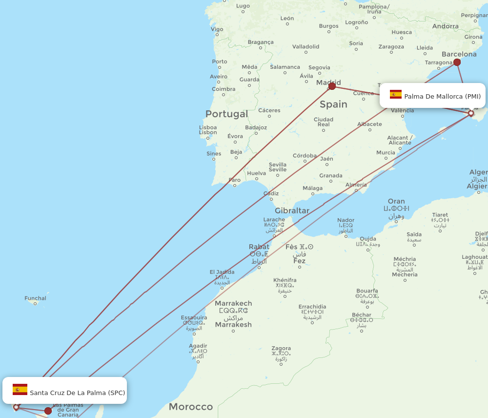 Flights from Palma de Mallorca to Santa Cruz De La Palma PMI to