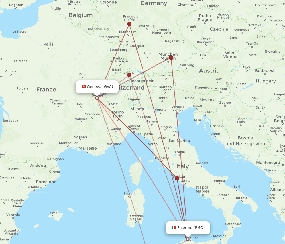 Flights from Palermo to Geneva PMO to GVA Flight Routes