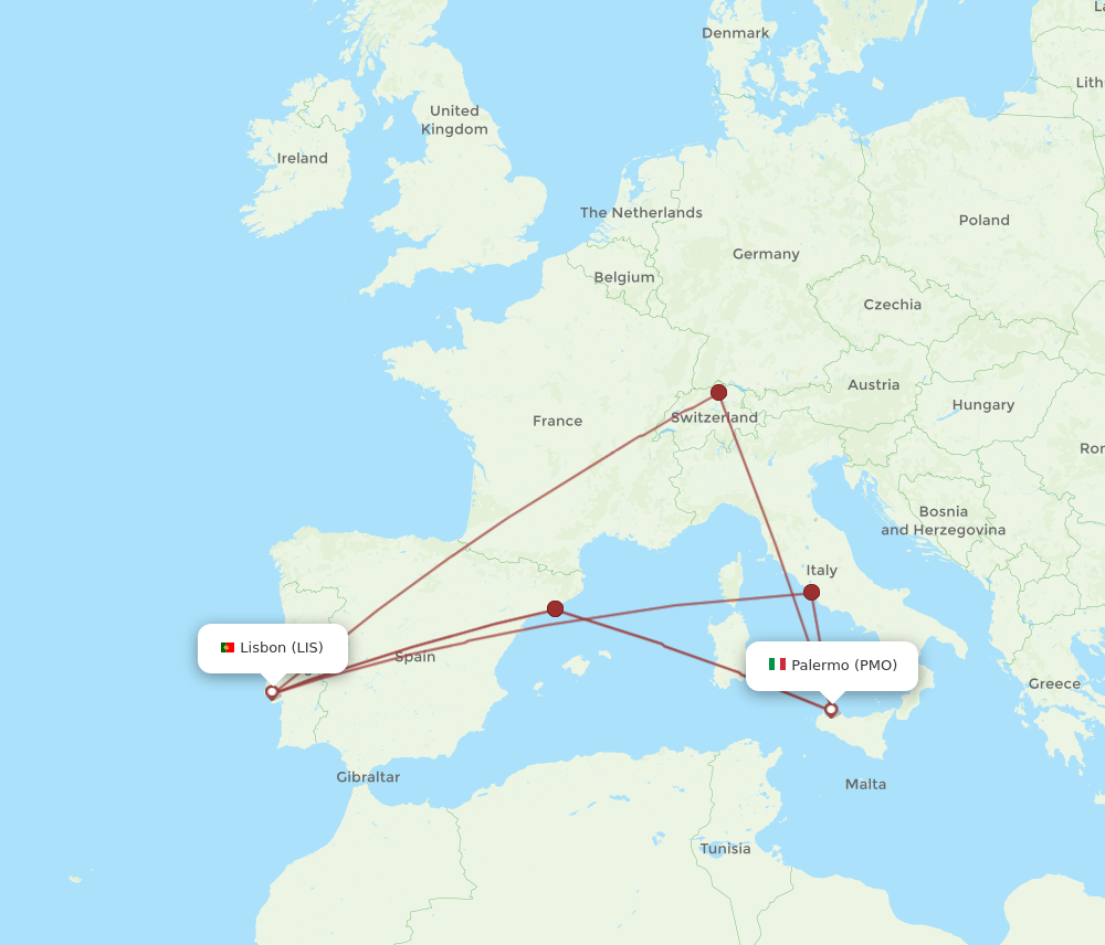 Flights from Palermo to Lisbon PMO to LIS Flight Routes