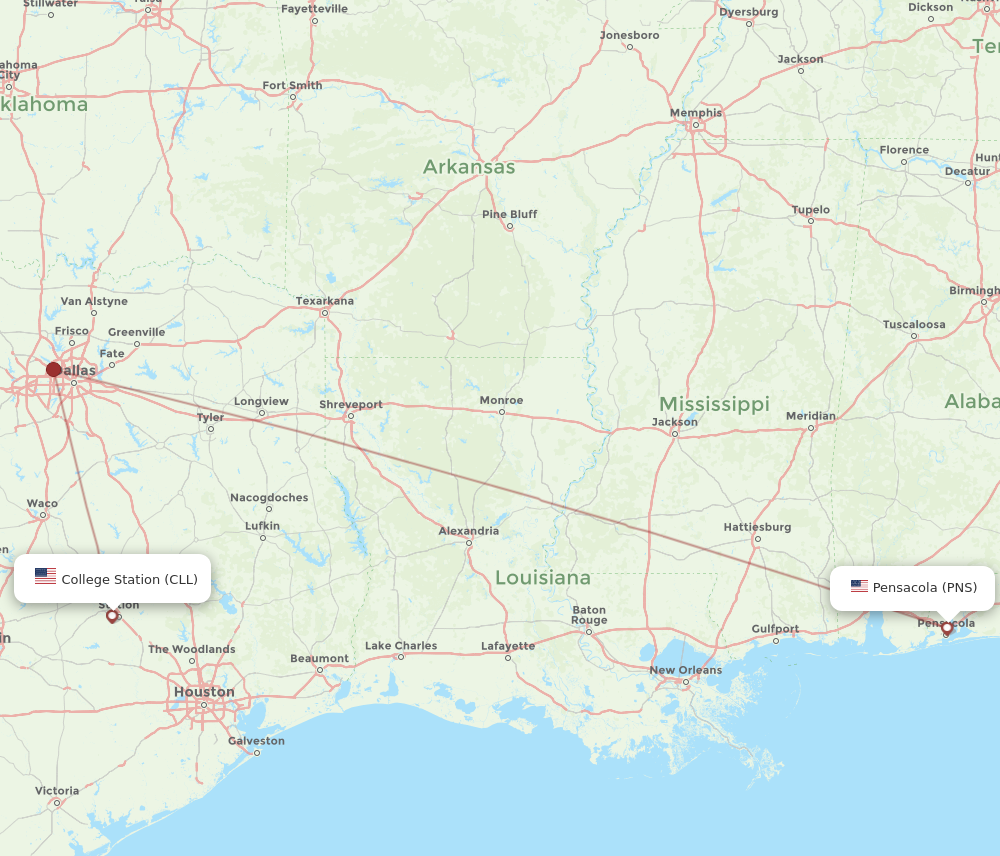 Flights from Pensacola to College Station PNS to CLL Flight Routes