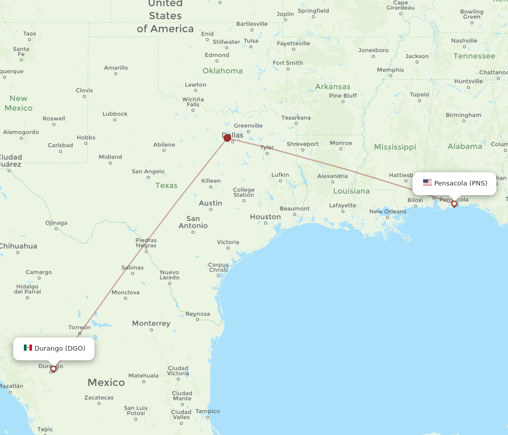 Flights from Pensacola to Durango PNS to DGO Flight Routes