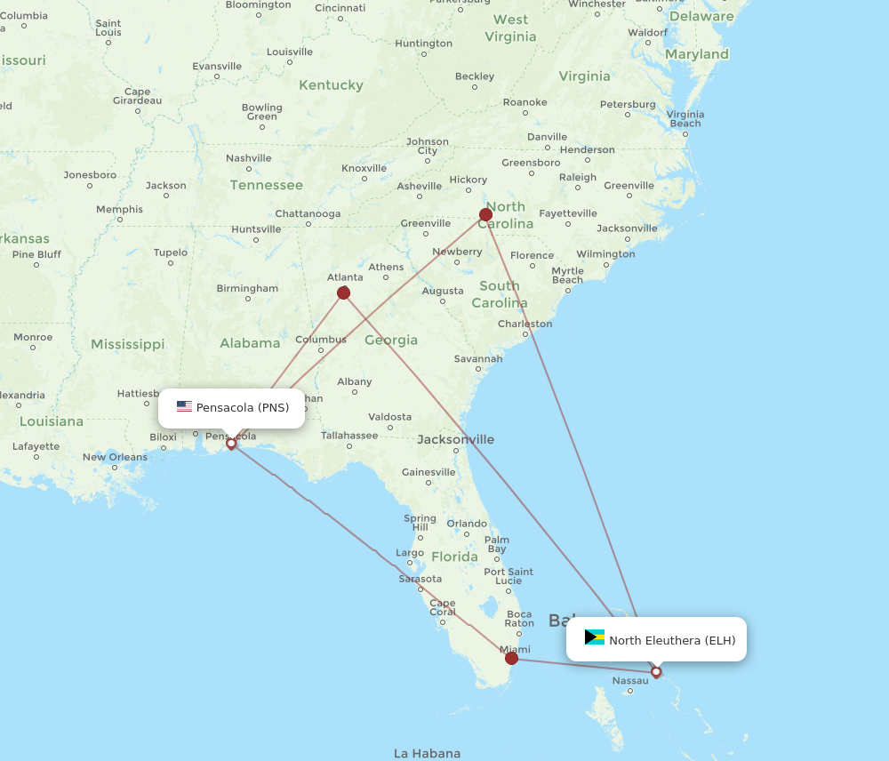 Flights from Pensacola to North Eleuthera PNS to ELH Flight Routes