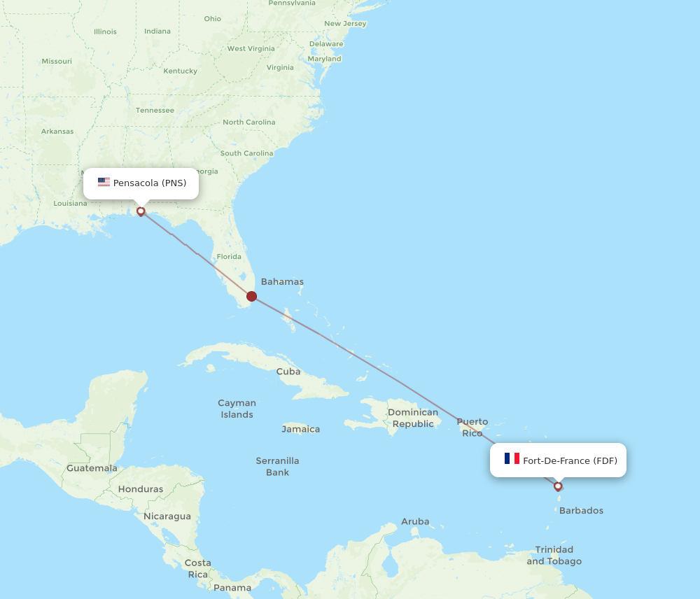 Flights from Pensacola to Fort De France PNS to FDF Flight Routes