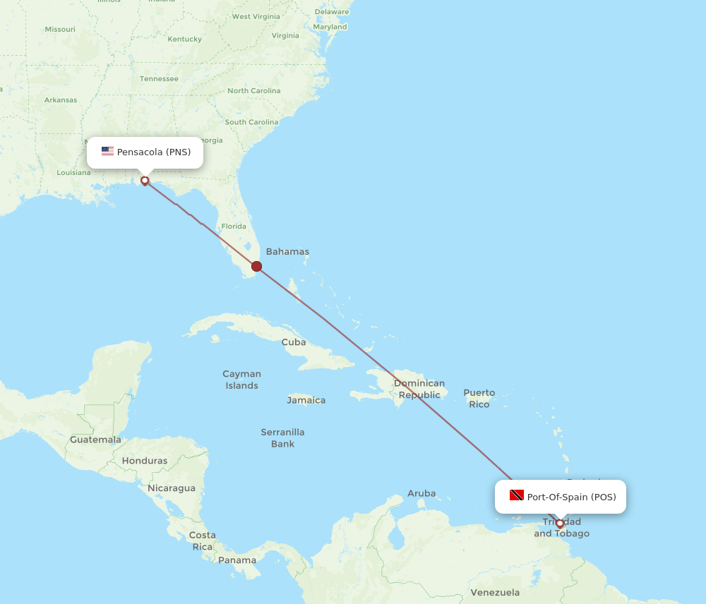 Flights from Pensacola to Port Of Spain PNS to POS Flight Routes