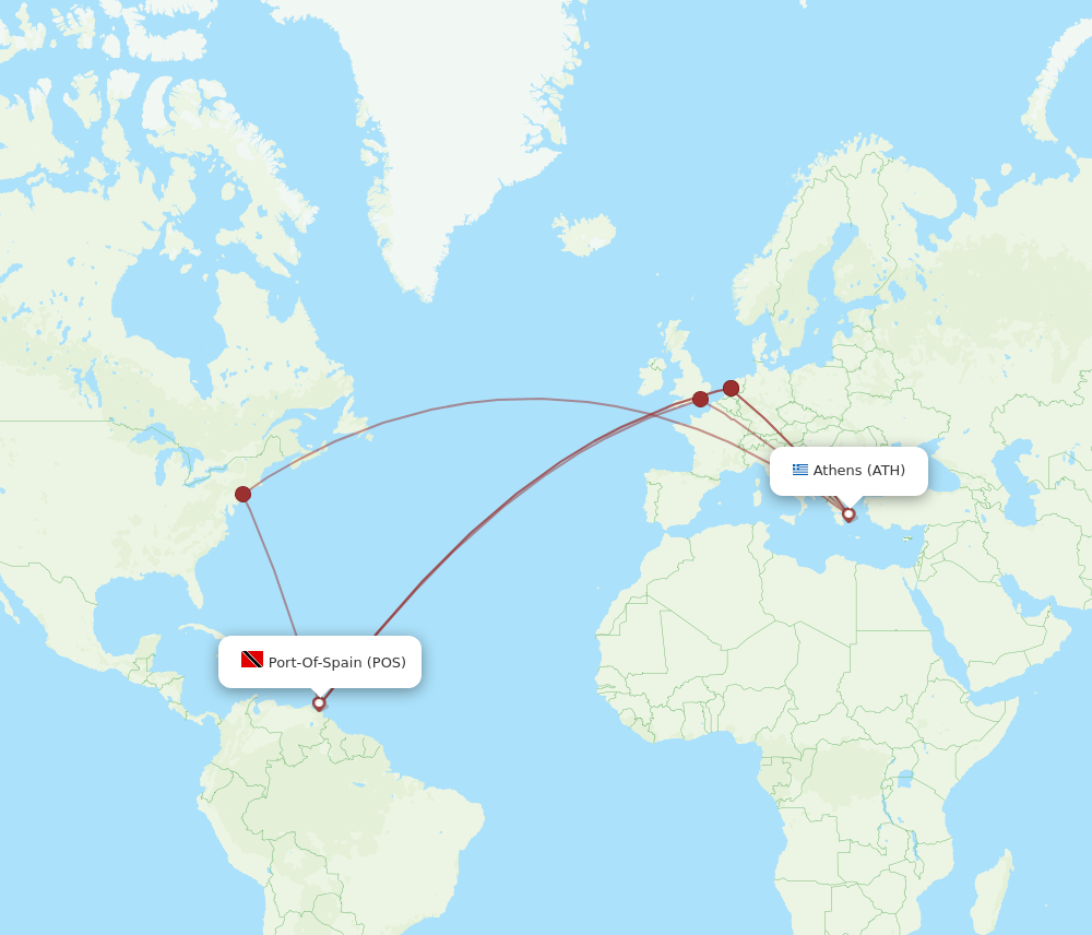 Flights from Port Of Spain to Athens POS to ATH Flight Routes