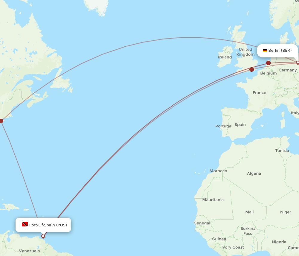 Flights from Berlin to Port Of Spain BER to POS Flight Routes