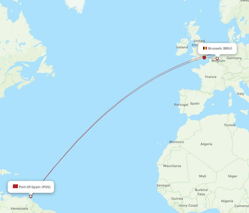 Flights from Port Of Spain to Brussels POS to BRU Flight Routes