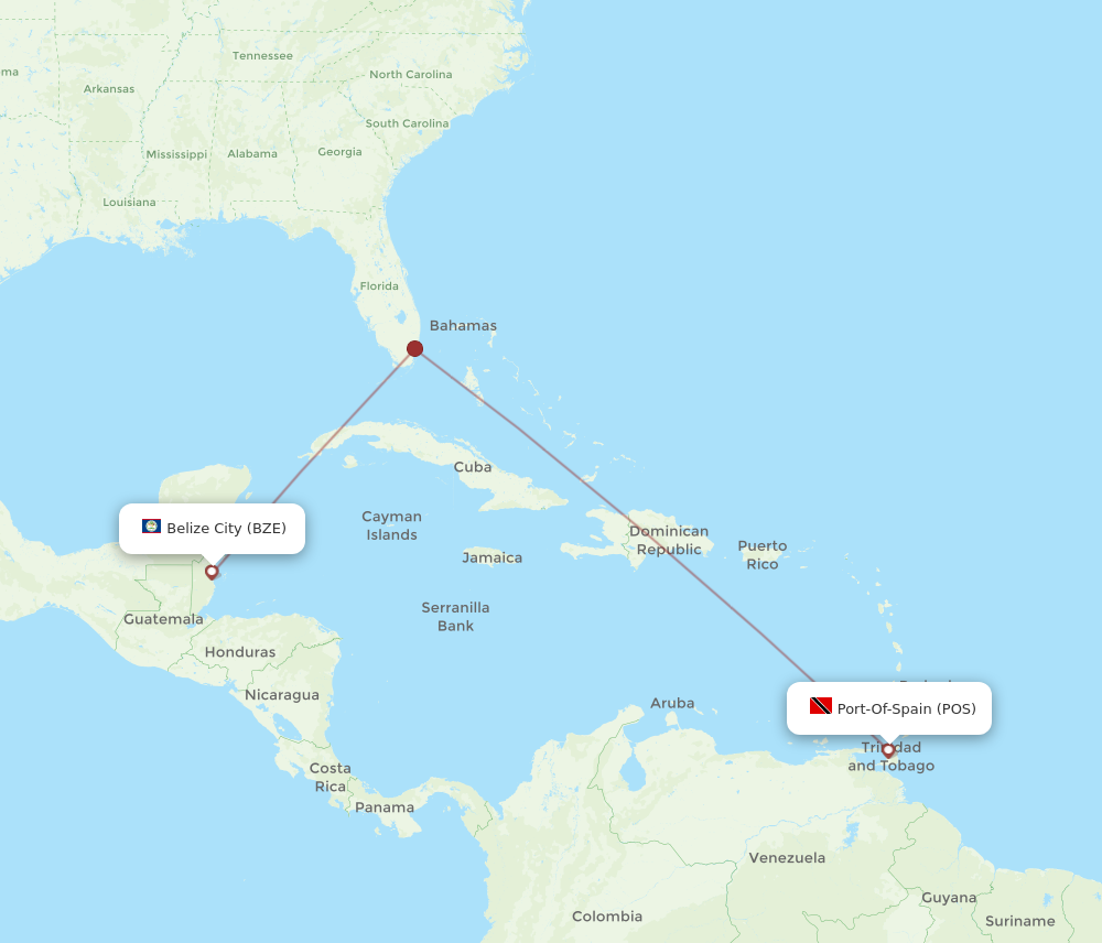 Flights from Port Of Spain to Belize City POS to BZE Flight Routes