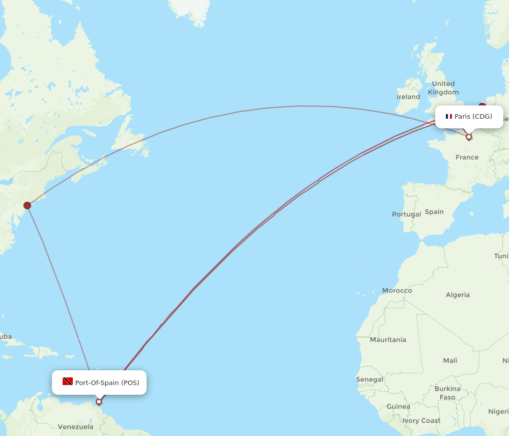 Flights from Port Of Spain to Paris POS to CDG Flight Routes