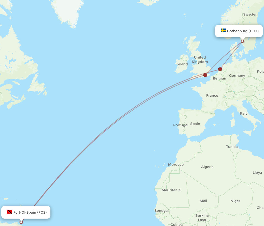 Flights from Port Of Spain to Gothenburg POS to GOT Flight Routes