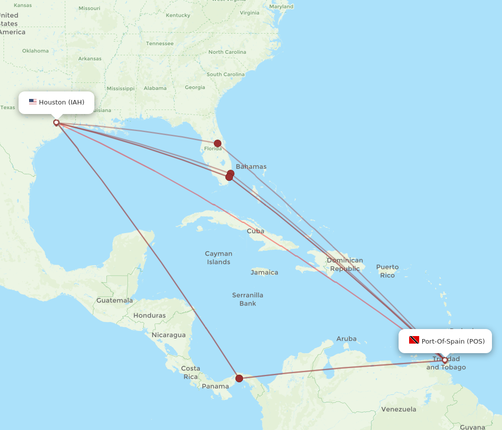 Flights from Port Of Spain to Houston POS to IAH Flight Routes