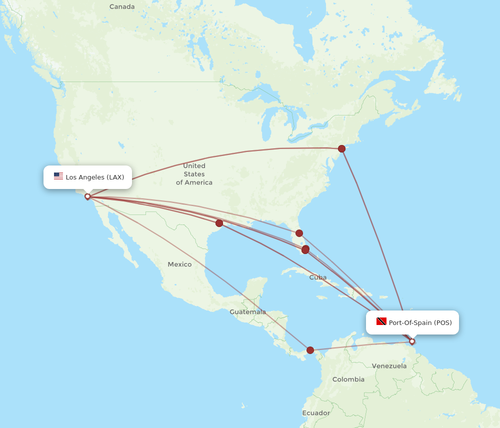 All flight routes from Port Of Spain to Los Angeles, POS to LAX ...