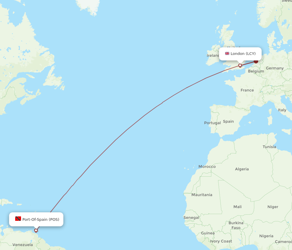 Flights from London to Port Of Spain LCY to POS Flight Routes