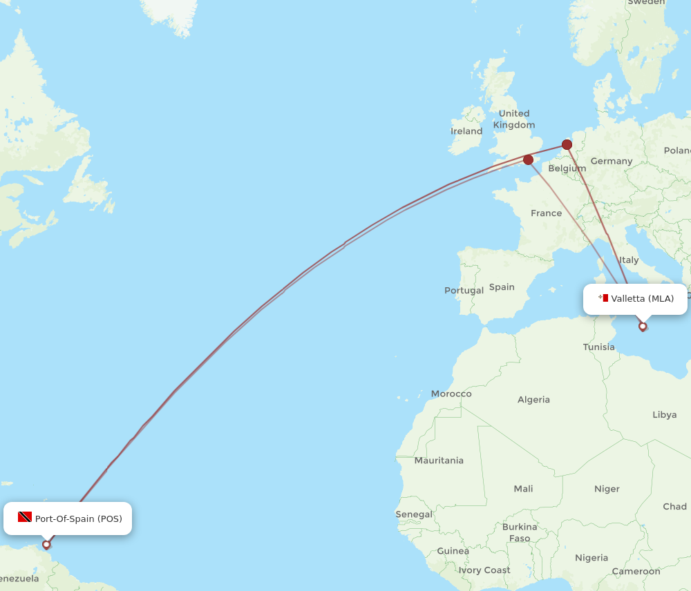 Flights from Port Of Spain to Malta POS to MLA Flight Routes