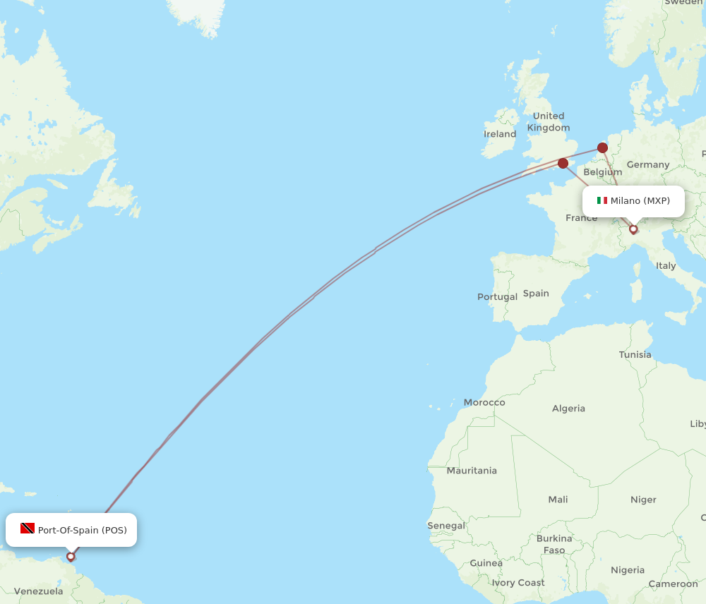 Flights from Port Of Spain to Milan POS to MXP Flight Routes