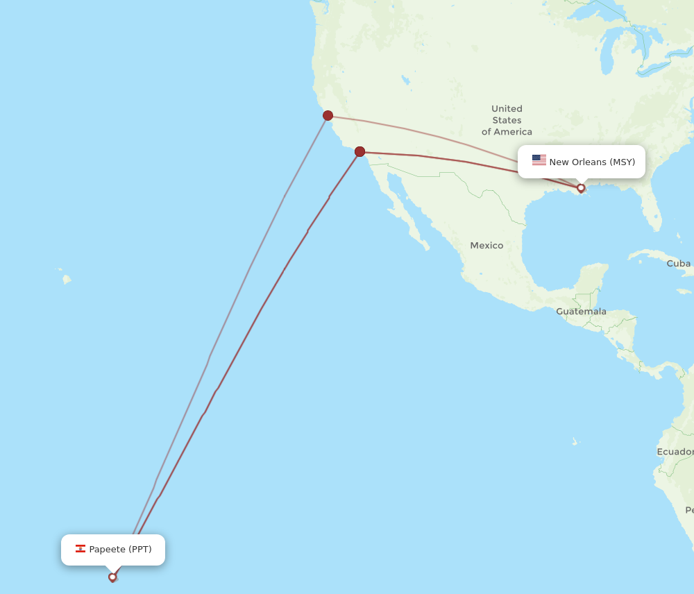 Flights From Papeete To New Orleans Ppt To Msy Flight Routes 5163