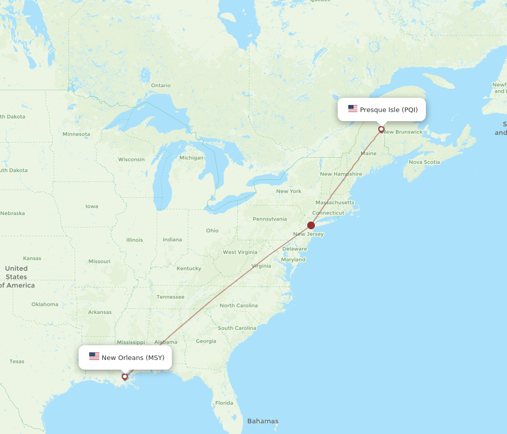 All Flight Routes From Presque Isle To New Orleans Pqi To Msy Flight Routes 5043