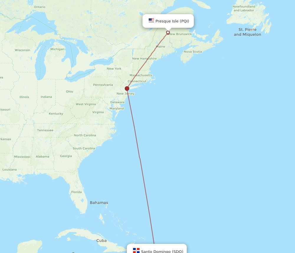 Flights from Presque Isle to Santo Domingo PQI to SDQ Flight Routes