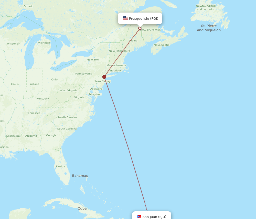 Flights from Presque Isle to San Juan PQI to SJU Flight Routes