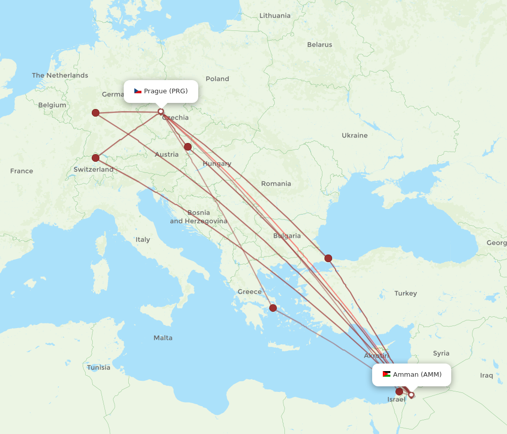 Flights from Prague to Amman PRG to AMM Flight Routes